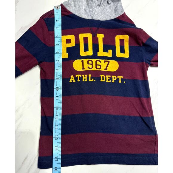POLO RALPH LAUREN YOUTH BURGUNDY & BLUE LONG SLEEVE HOODED SHIRT SIZE 5 - Picture 8 of 8